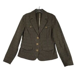 Eddie Bauer Plaid Blazer Wool Jacket Career Office Button Front Brown Size 10